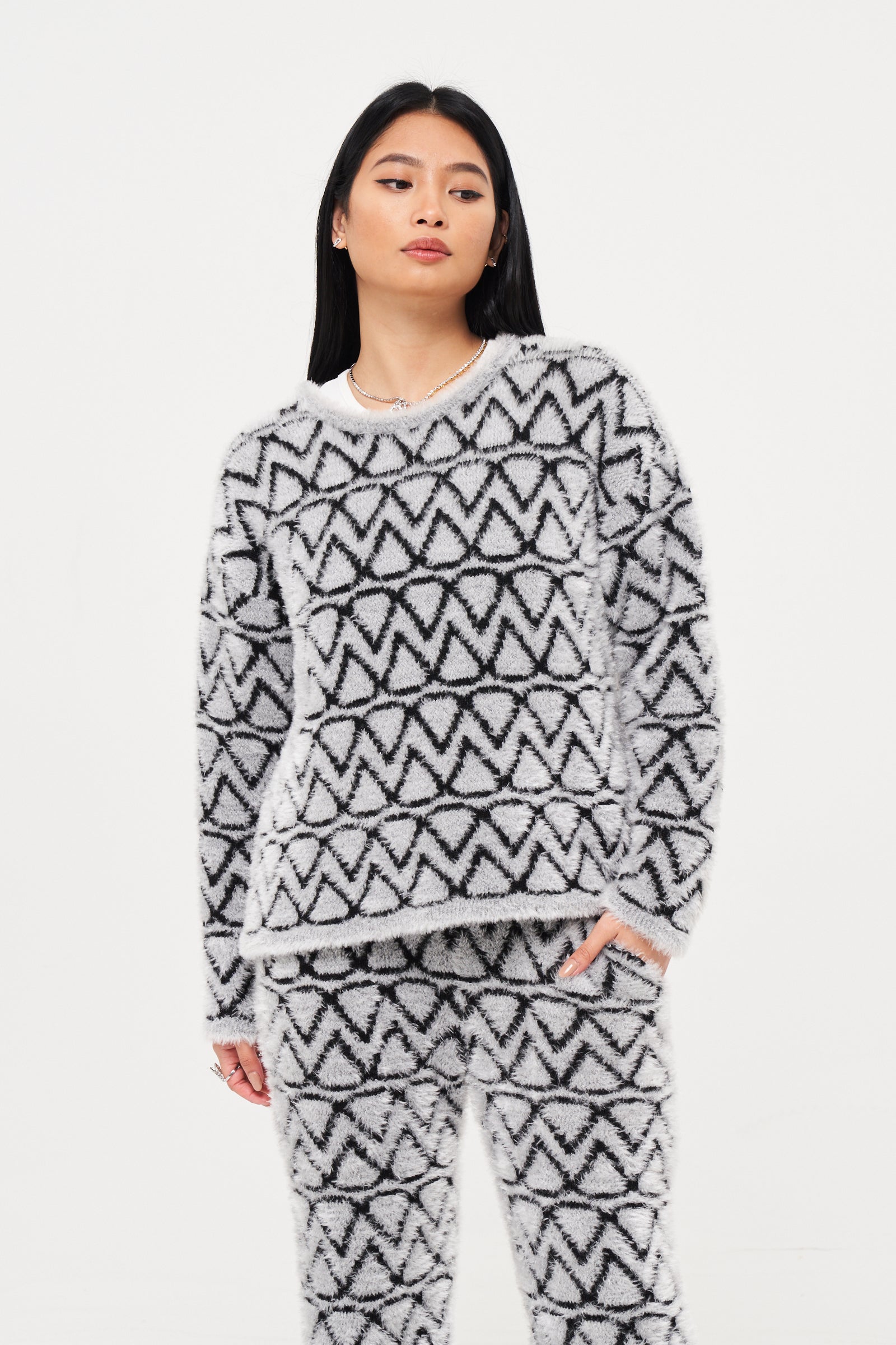 Black Mohair Logo Knit Sweatshirt - Basliq