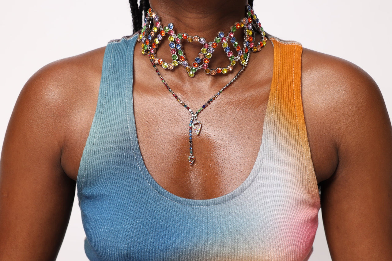 RAINBOW CRYSTAL LOGO CHOKER - Basliq